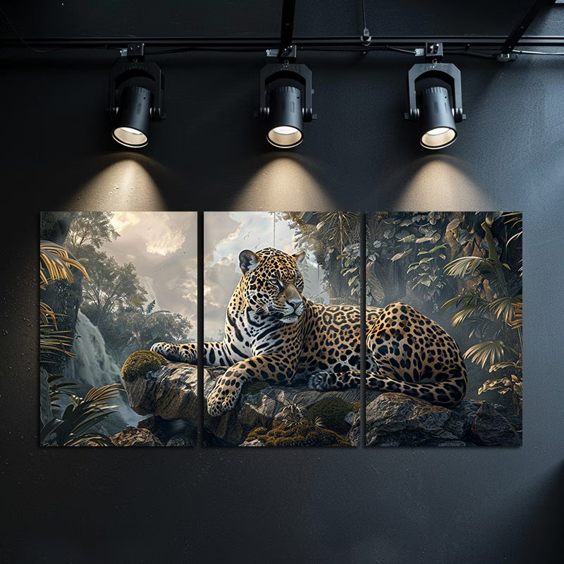 3pcs Majestic Jungle Leopard on Rocks Wall Art Set Canvas Framed 50x70cm - High Quality Print 100% Australian Made Wall Canvas Ready to Hang