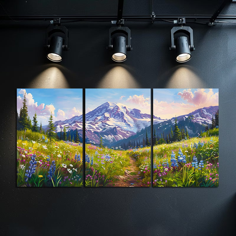 3pcs Mount Rainier Panoramic Nature View Wall Art Set Canvas Framed 50x70cm - High Quality Print 100% Australian Made Wall Canvas Ready to Hang