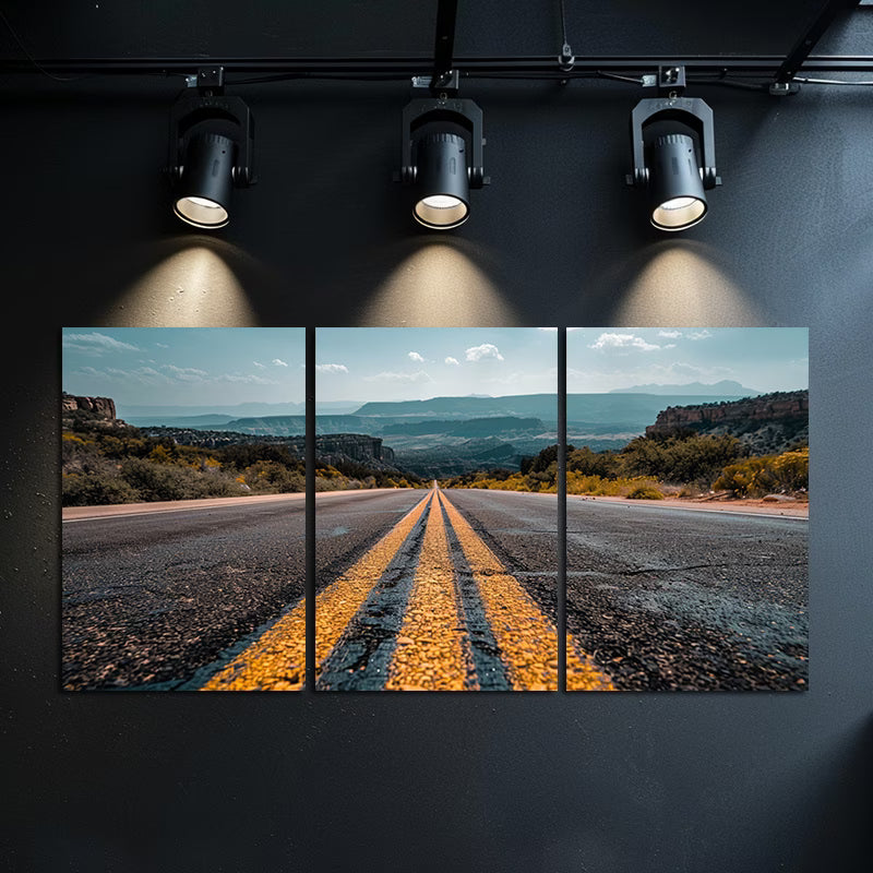 3pcs Desert Road Landscape Photograph Wall Art Set Canvas Framed 50x70cm - High Quality Print 100% Australian Made Wall Canvas Ready to Hang