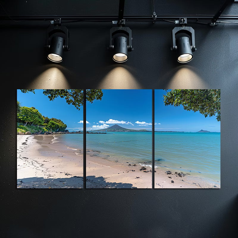 3pcs Tropical Beach & Mount Rangitoto Wall Art Set Canvas Framed 60x90cm - High Quality Print 100% Australian Made Wall Canvas Ready to Hang