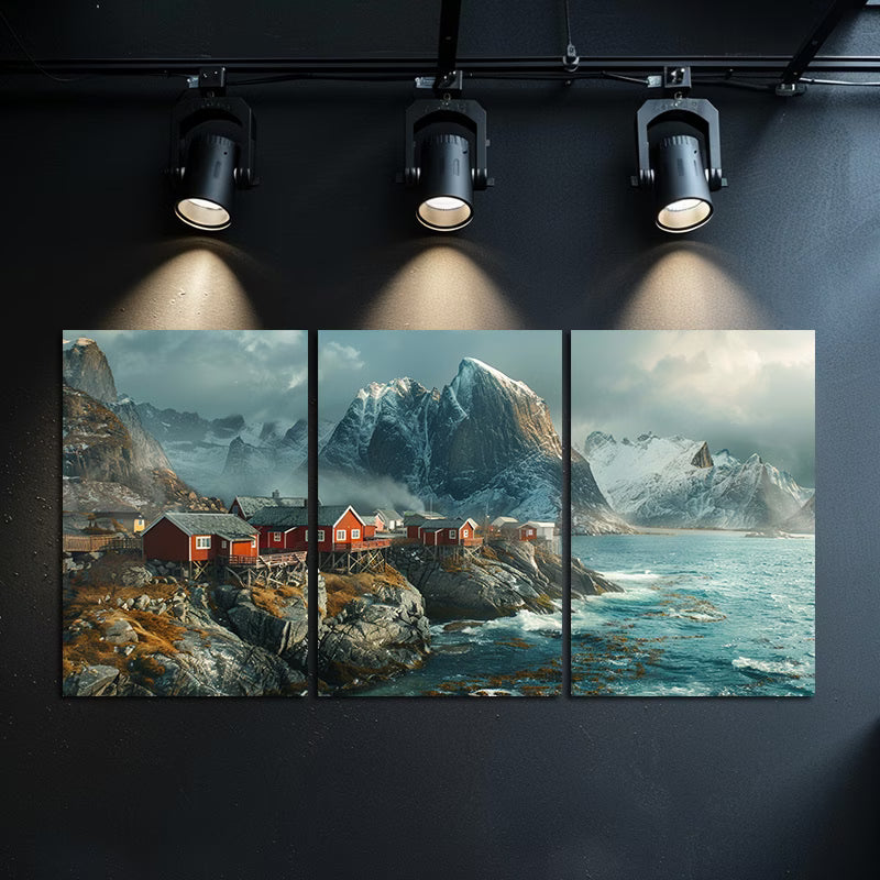3pcs Photograph of The Lofoten Islands in Norway Wall Art Set Canvas Framed 50x70cm - High Quality Print 100% Australian Made Wall Canvas Ready to Hang