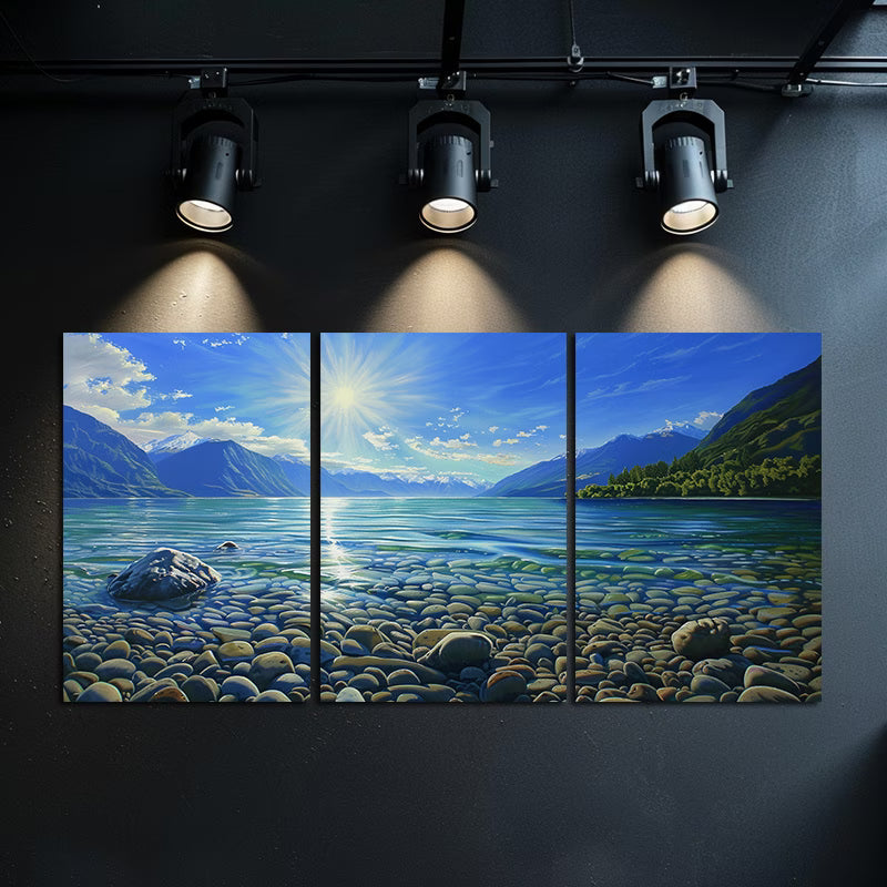 3pcs SunShine Over Lake Wakatipu in New Zealand Wall Art Set Canvas Framed 50x70cm - High Quality Print 100% Australian Made Wall Canvas Ready to Hang