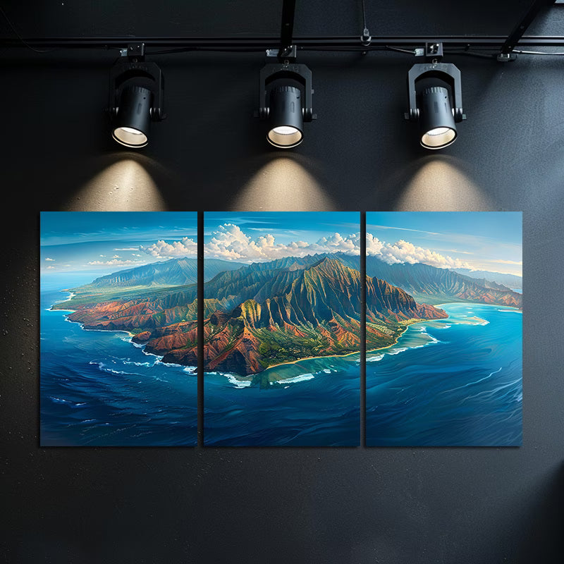 3pcs Scenic Aerial Island View Wall Art Set Canvas Framed 50x70cm - High Quality Print 100% Australian Made Wall Canvas Ready to Hang
