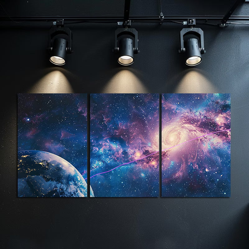 3pcs Earth Planet Orbits in Vastness of Space Wall Art Set Canvas Framed 50x70cm - High Quality Print 100% Australian Made Wall Canvas Ready to Hang