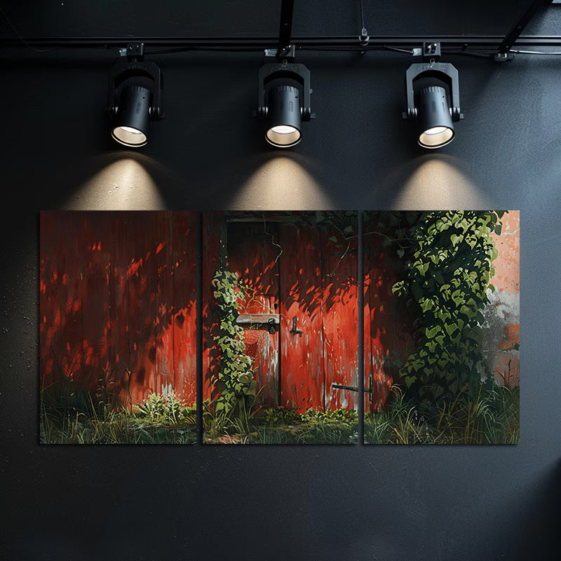 3pcs Rustic Red Wooden Cabin with Vines and Ivy Wall Art Set Canvas Framed 40x60cm - High Quality Print 100% Australian Made Wall Canvas Ready to Hang