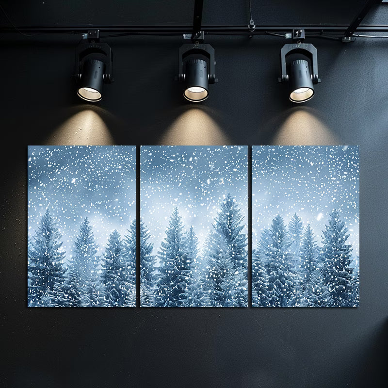 3pcs Snow-Covered Coniferous Trees in Winter Sky Wall Art Set Canvas Framed 50x70cm - High Quality Print 100% Australian Made Wall Canvas Ready to Hang