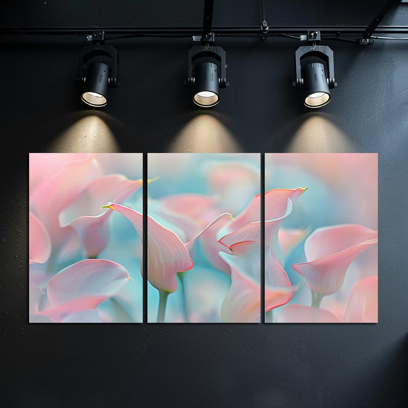 3pcs Calla Lily Pastel Pink & Blue Floral Wall Art Set Canvas Framed 50x70cm - High Quality Print 100% Australian Made Wall Canvas Ready to Hang