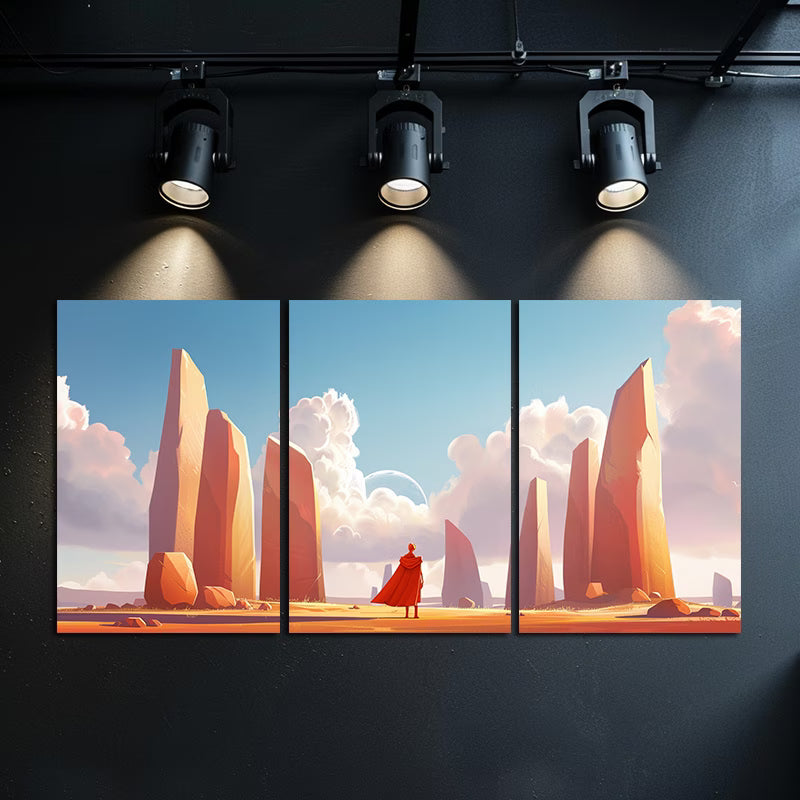 3pcs Red Knight & Monoliths Desert Landscape Wall Art Set Canvas Framed 50x70cm - High Quality Print 100% Australian Made Wall Canvas Ready to Hang