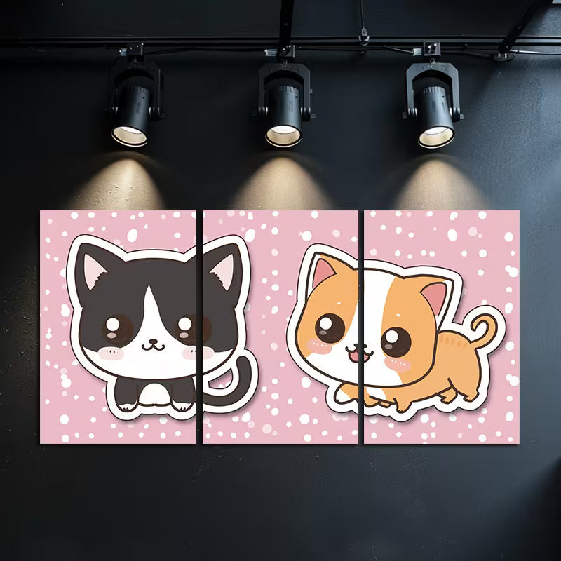 3pcs Black Cat & Chihuahua Wall Art Set Canvas Framed 50x70cm - High Quality Print 100% Australian Made Wall Canvas Ready to Hang