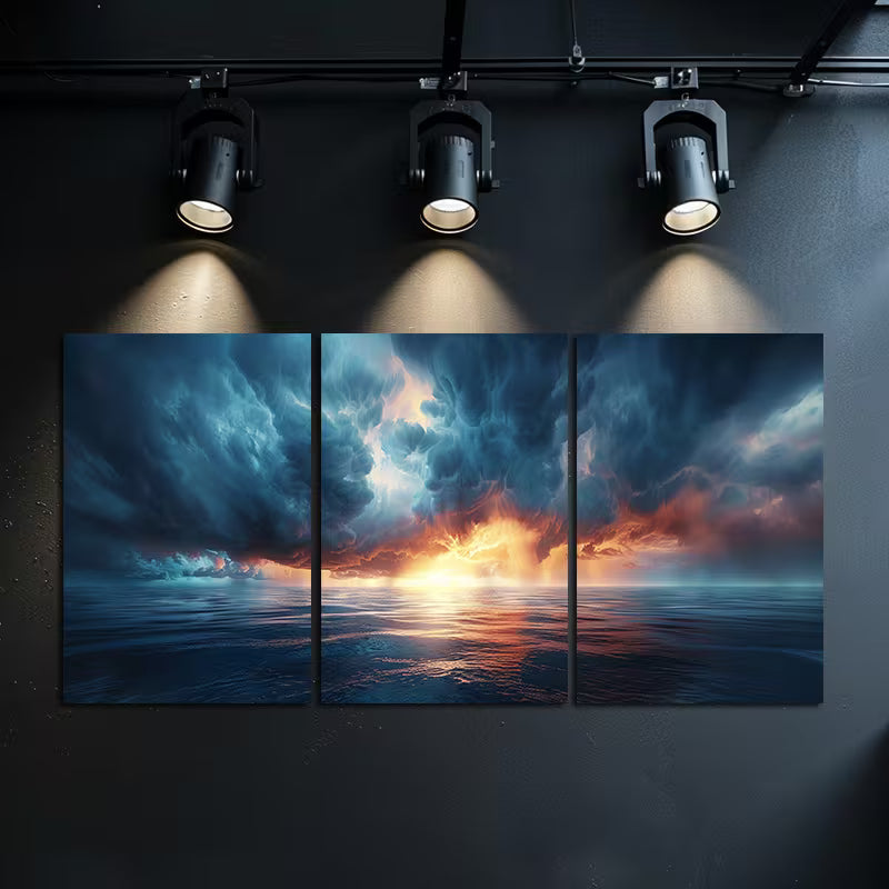 3pcs Dark Sunset Storm Clouds Over Countryside Wall Art Set Canvas Framed 60x90cm - High Quality Print 100% Australian Made Wall Canvas Ready to Hang