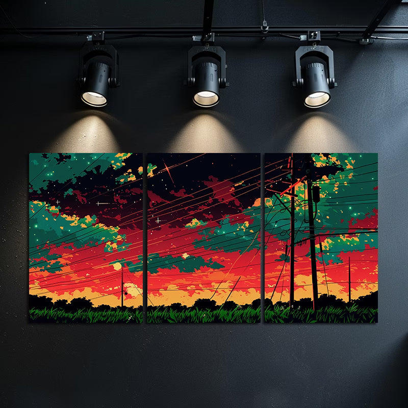 3pcs Dark Red and Orange Sky Wall Art Set Canvas Framed 60x90cm - High Quality Print 100% Australian Made Wall Canvas Ready to Hang