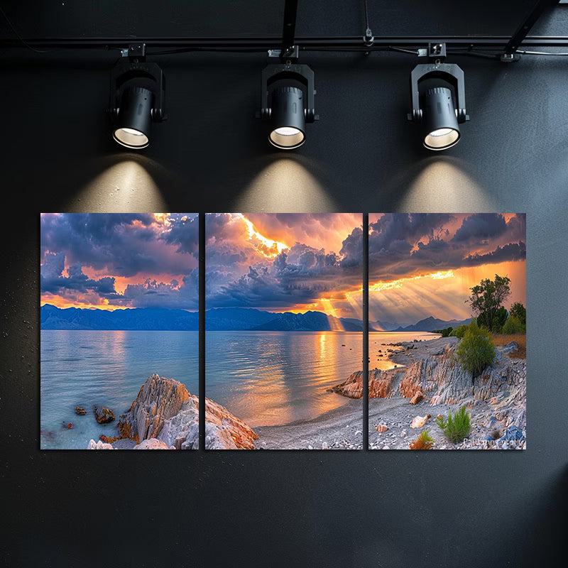 3pcs Dark Stormy Sky Over The Sea Wall Art Set Canvas Framed 50x70cm - High Quality Print 100% Australian Made Wall Canvas Ready to Hang