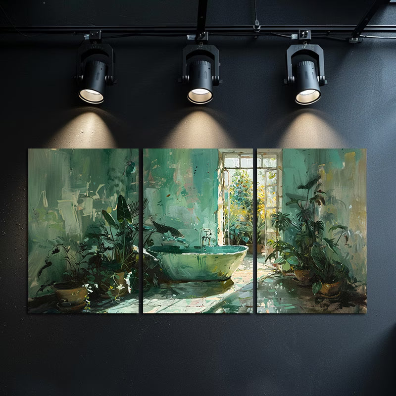 3pcs Green Bathtub, Mint Green Hallway Wall Art Set Canvas Framed 60x90cm - High Quality Print 100% Australian Made Wall Canvas Ready to Hang