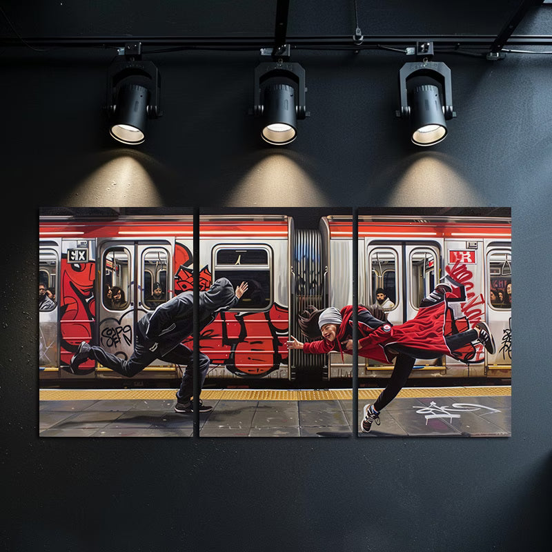 3pcs Street Dance Performances in Subway Station Wall Art Set Canvas Framed 60x90cm - High Quality Print 100% Australian Made Wall Canvas Ready to Hang