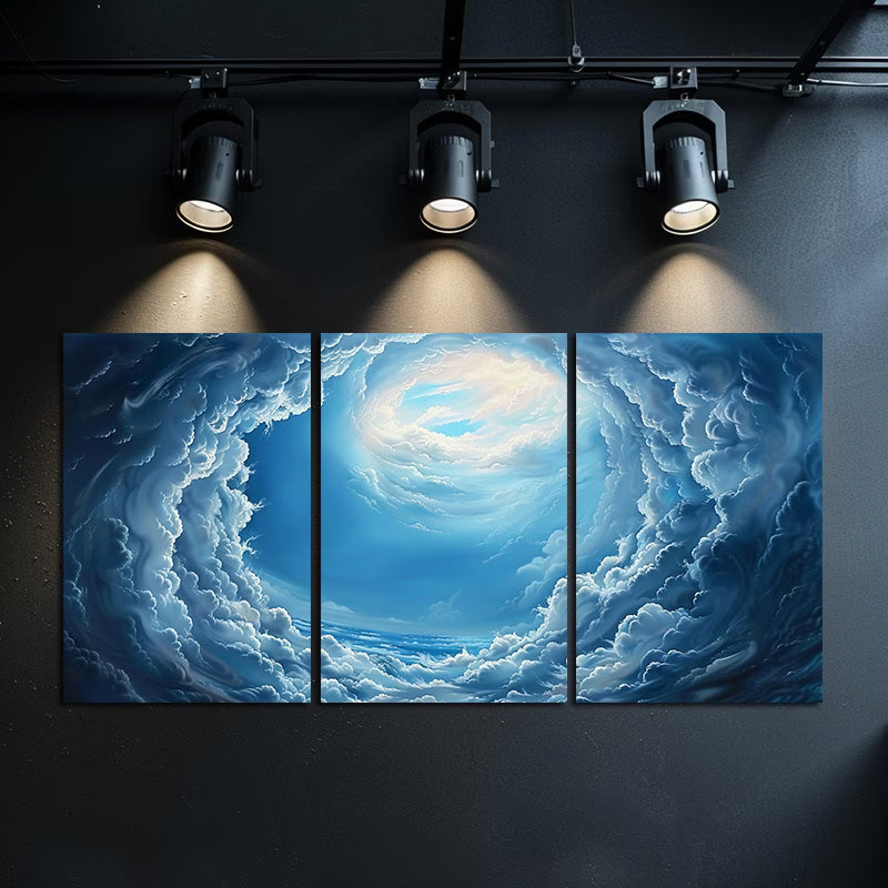 3pcs Looking Up At The Blue Sky and White Clouds Wall Art Set Canvas Framed 50x70cm - High Quality Print 100% Australian Made Wall Canvas Ready to Hang