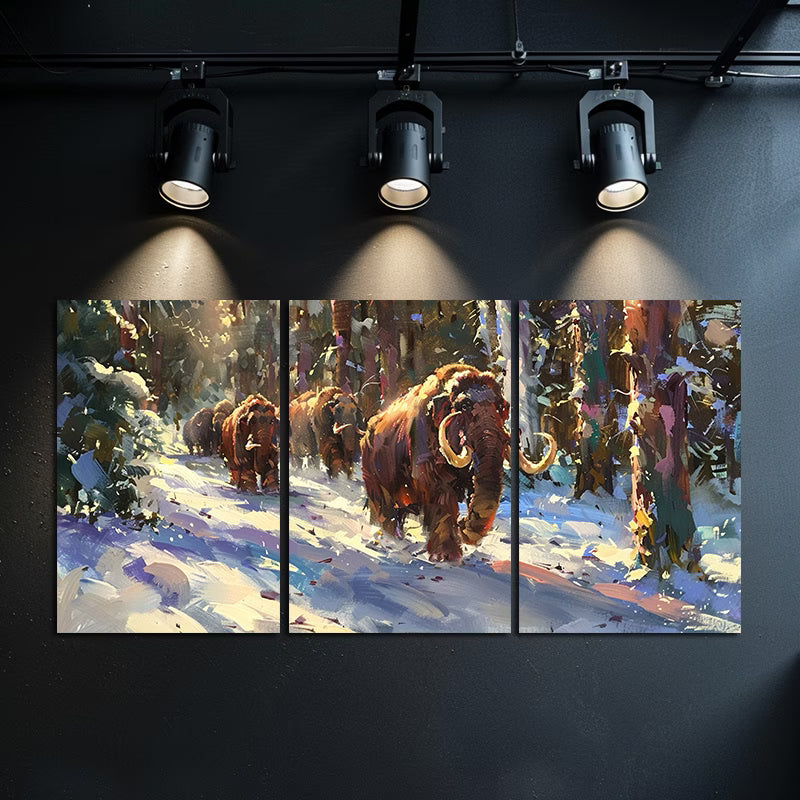 3pcs Mammoth Snowy Trek Scene Wall Art Set Canvas Framed 40x60cm - High Quality Print 100% Australian Made Wall Canvas Ready to Hang