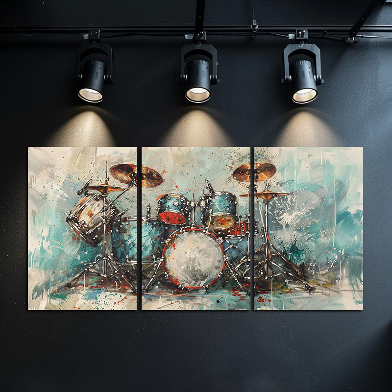 3pcs Dynamic Drum Set Oil Painting Wall Art Set Canvas Framed 50x70cm - High Quality Print 100% Australian Made Wall Canvas Ready to Hang