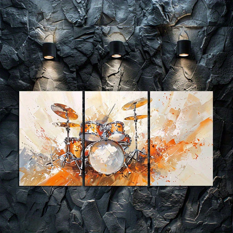 3pcs Dynamic Drum Set Abstract Music Themed Wall Art Set Canvas Framed 40x60cm - High Quality Print 100% Australian Made Wall Canvas Ready to Hang