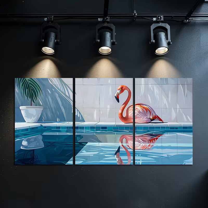 3pcs Flamingo by Pool Wall Art Set Canvas Framed 40x60cm - High Quality Print 100% Australian Made Wall Canvas Ready to Hang