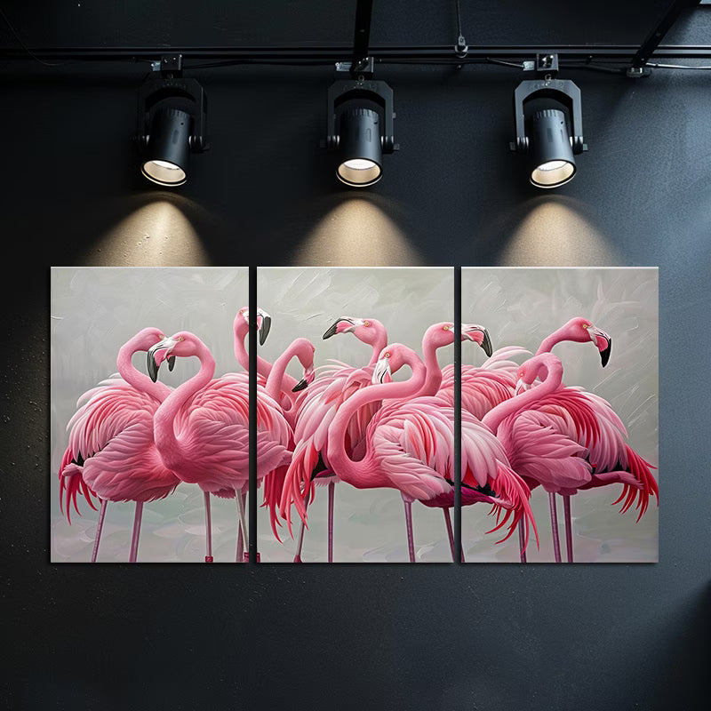 3pcs Unique Flamingos Landscape in Groups Wall Art Set Canvas Framed 50x70cm - High Quality Print 100% Australian Made Wall Canvas Ready to Hang