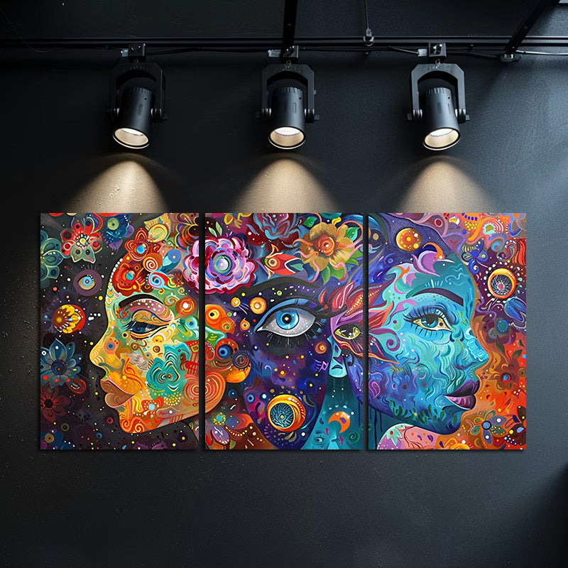 3pcs Surreal Portraits with Vibrant Colors Wall Art Set Canvas Framed 50x70cm - High Quality Print 100% Australian Made Wall Canvas Ready to Hang