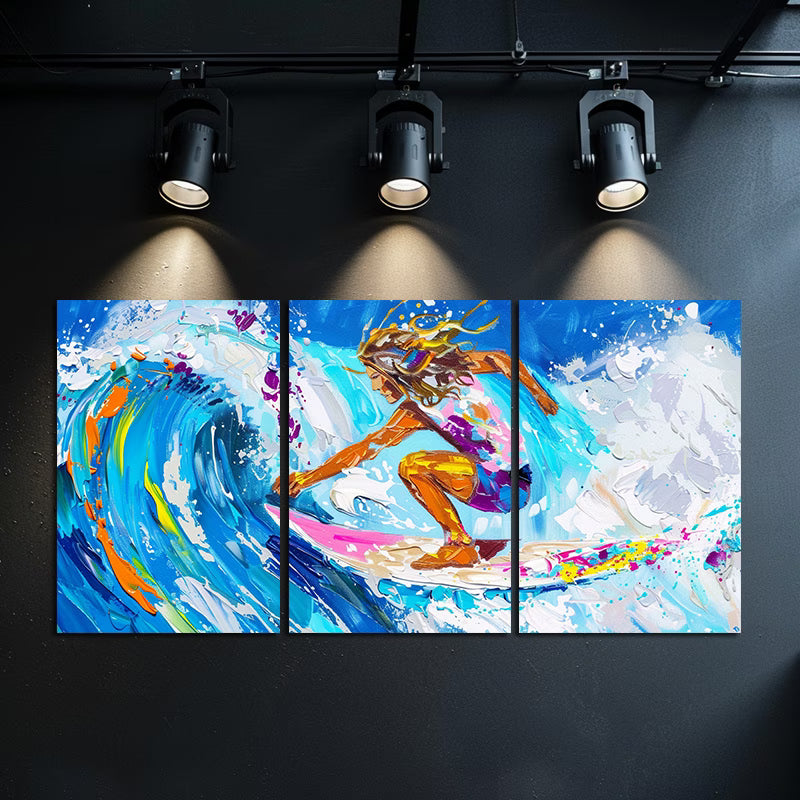 3pcs Vibrant Surfing Ocean Waves Wall Art Set Canvas Framed 40x60cm - High Quality Print 100% Australian Made Wall Canvas Ready to Hang