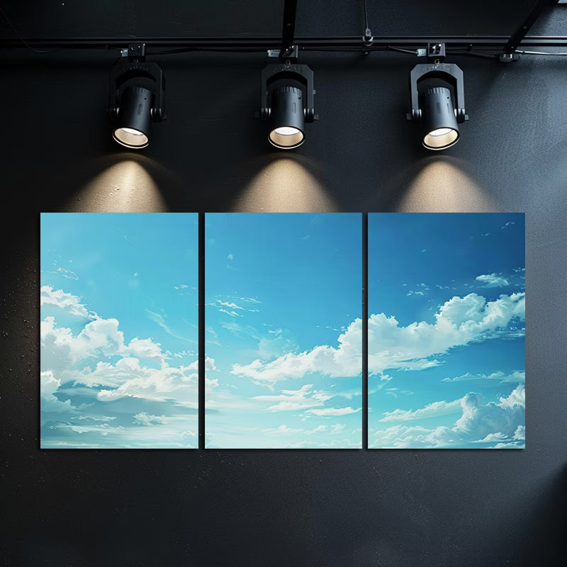 3pcs The Blue Sky and White Clouds Wall Art Set Canvas Framed 60x90cm - High Quality Print 100% Australian Made Wall Canvas Ready to Hang