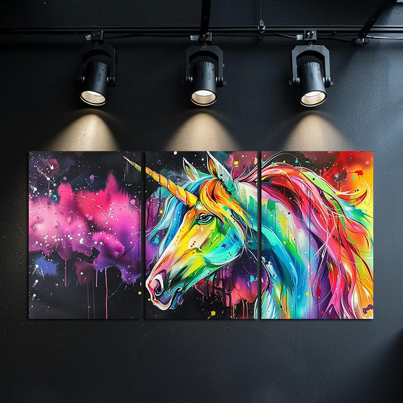 3pcs Oil Painting of a Magical Unicorn Wall Art Set Canvas Framed 50x70cm - High Quality Print 100% Australian Made Wall Canvas Ready to Hang