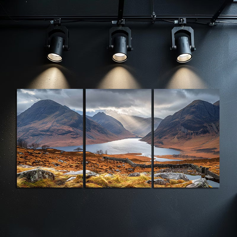 3pcs Mountain Lake Scottish Highlands Landscape Wall Art Set Canvas Framed 50x70cm - High Quality Print 100% Australian Made Wall Canvas Ready to Hang