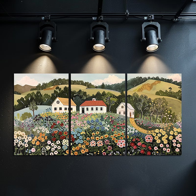 3pcs Grandma Moses-Inspired Retro Rural Charm Wall Art Set Canvas Framed 50x70cm - High Quality Print 100% Australian Made Wall Canvas Ready to Hang