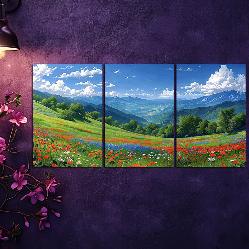 3pcs beautiful field of wildflowers Wall Art Set Canvas Framed 50x70cm - High Quality Print 100% Australian Made Wall Canvas Ready to Hang