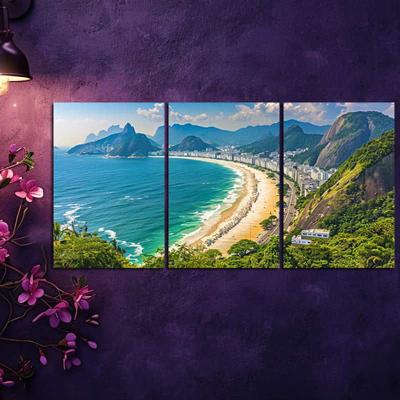 3pcs Rio De Janeiro Beach Panoramic Wall Art Set Canvas Framed 40x60cm - High Quality Print 100% Australian Made Wall Canvas Ready to Hang