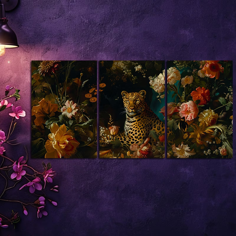 3pcs Floral and Leopard Wall Art Set Canvas Framed 50x70cm - High Quality Print 100% Australian Made Wall Canvas Ready to Hang