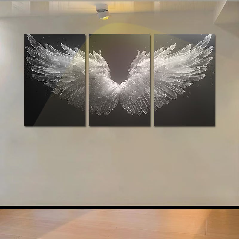 3pcs Luxurious Black and white Angel Wings Wall Art Set Canvas Framed 50x70cm - High Quality Print 100% Australian Made Wall Canvas Ready to Hang