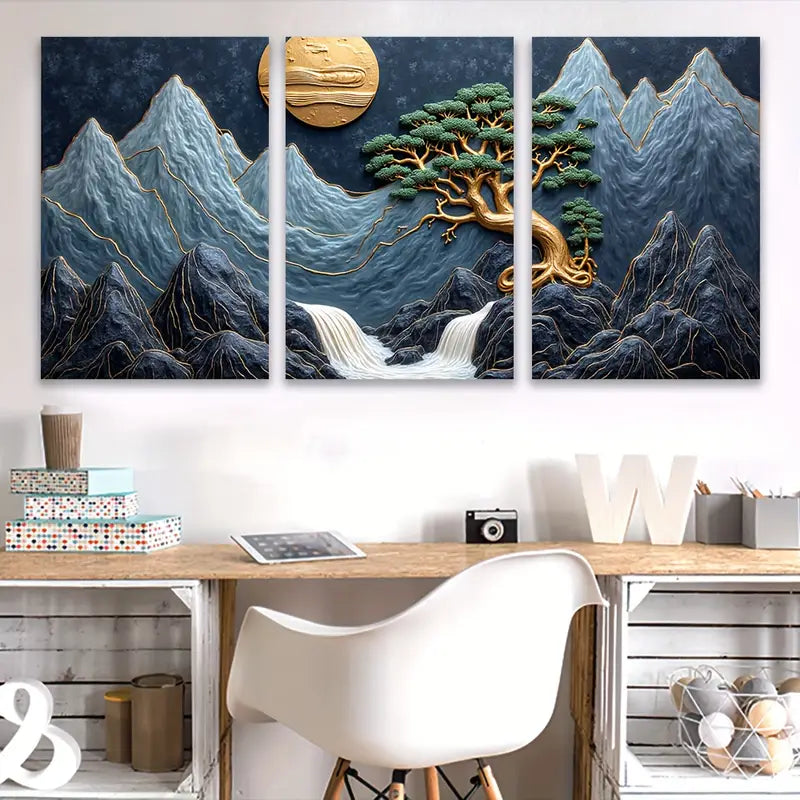 3pcs Bonsai Tree Zen Art Minimal Decor Wall Art Set Canvas Framed 60x90cm - High Quality Print 100% Australian Made Wall Canvas Ready to Hang
