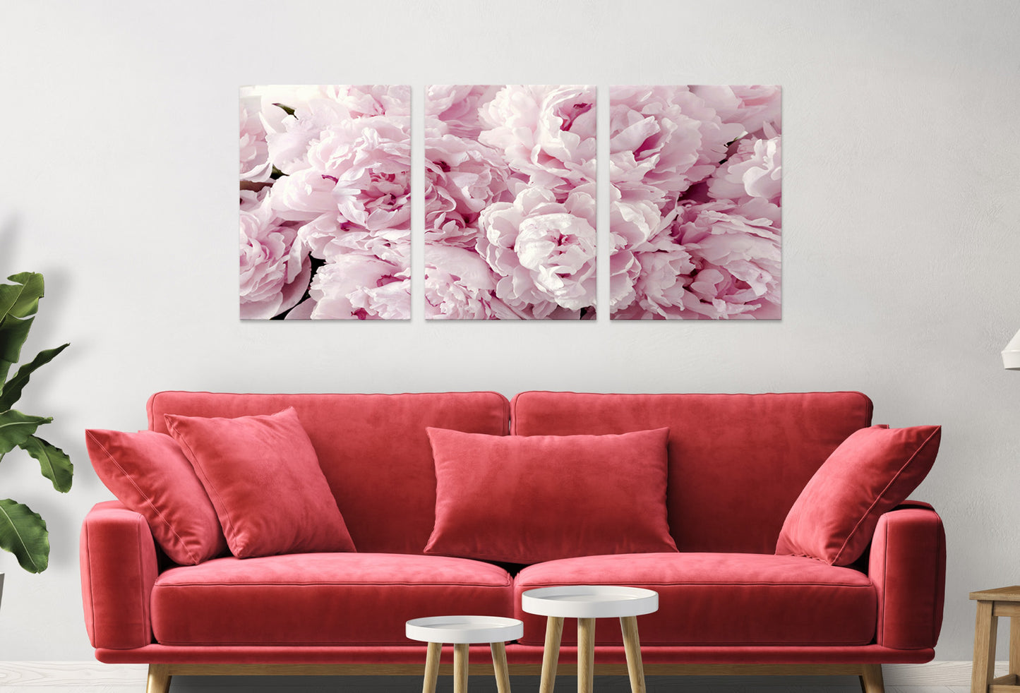 3pcs Peonies Pink Flowers Close up Wall Art Set Canvas Framed 40x60cm - High Quality Print 100% Australian Made Wall Canvas Ready to Hang
