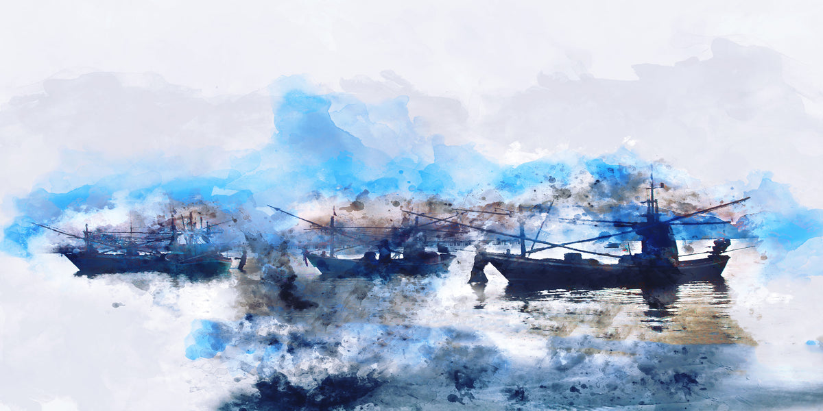 Ocean Fishing Boat Sunset Watercraft Painting Wall Art Canvas Office Home Framed 120x60cm