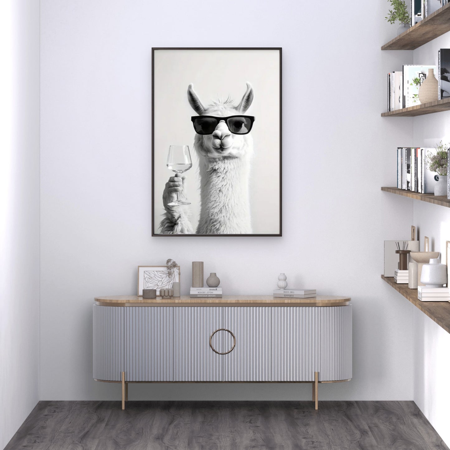 Black Shades Minimalist Llama with Trendy Glasses Fashion Home Decor Premium Quality Poster Print Choose Your Sizes