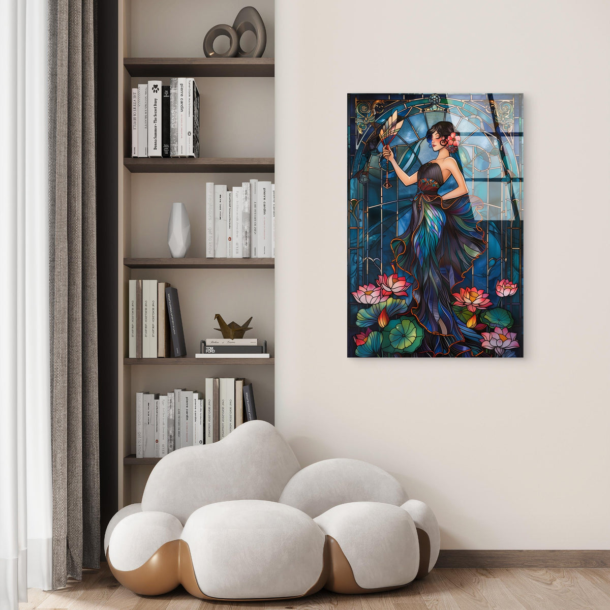 Elegant Woman Blue Dress Acrylic Glass Printing Wall Art Australian Made Quality