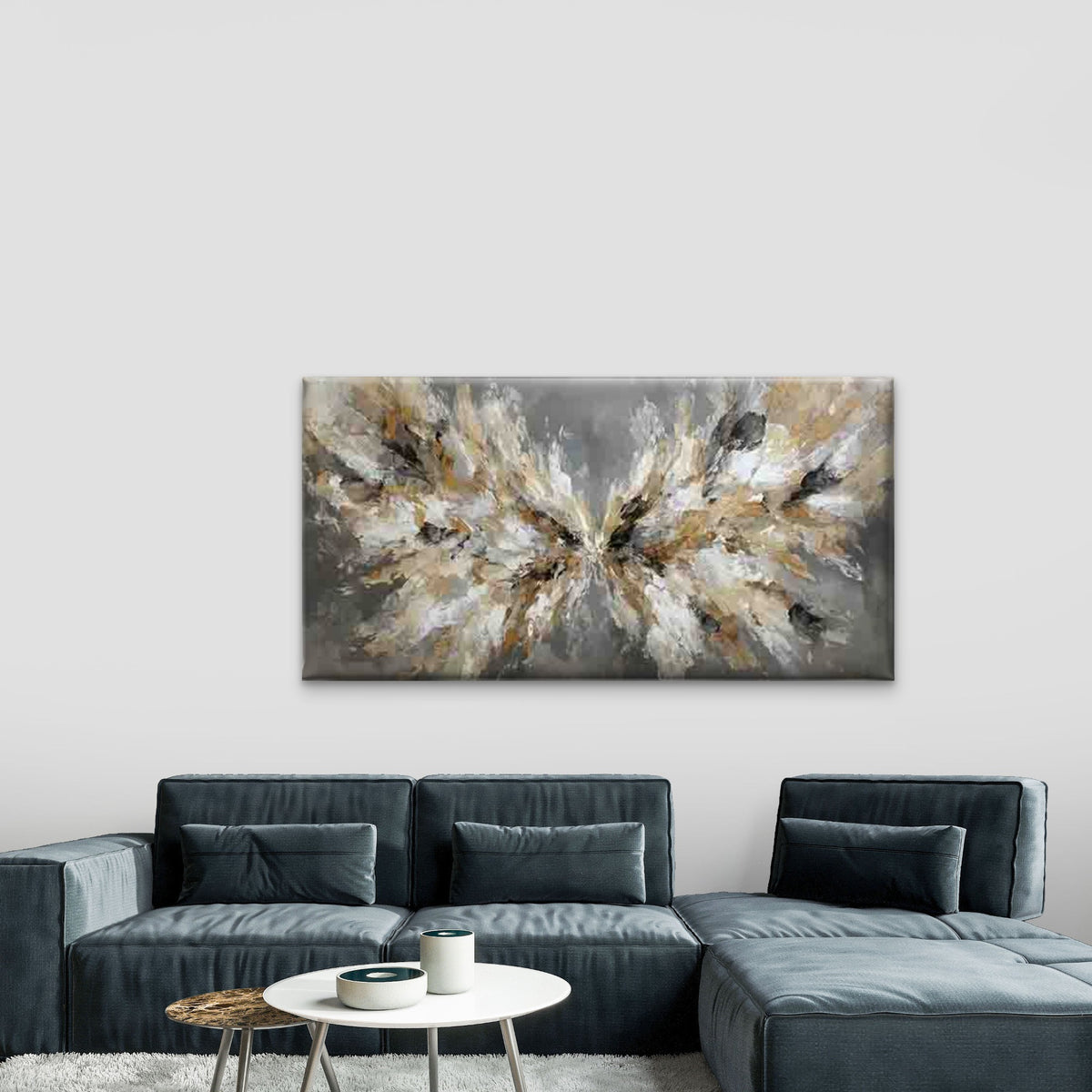 Abstract Beige, Black, White, Wall Art Canvas Office Home Room Framed 120x60cm