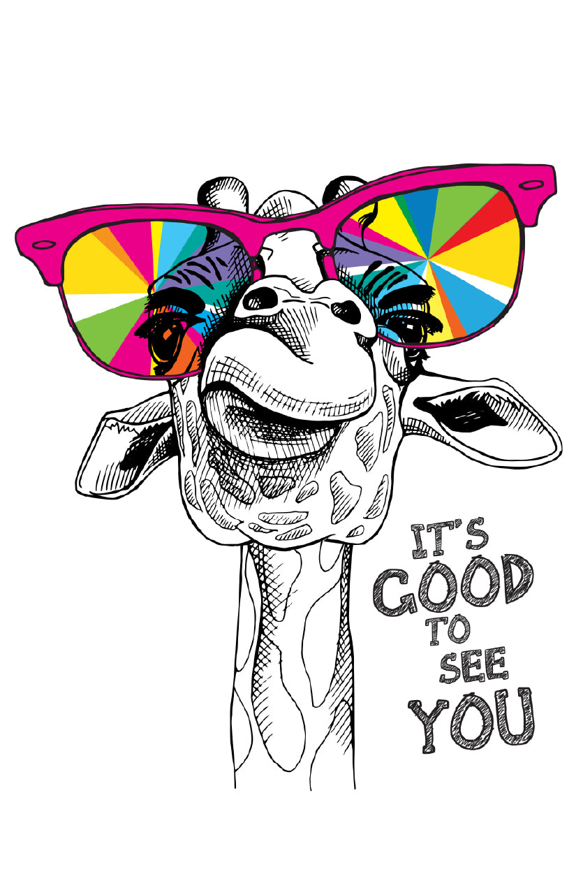 Good to See You Colorful Sunglasses Giraffe 40x60cm Metal Print Ready to Hang