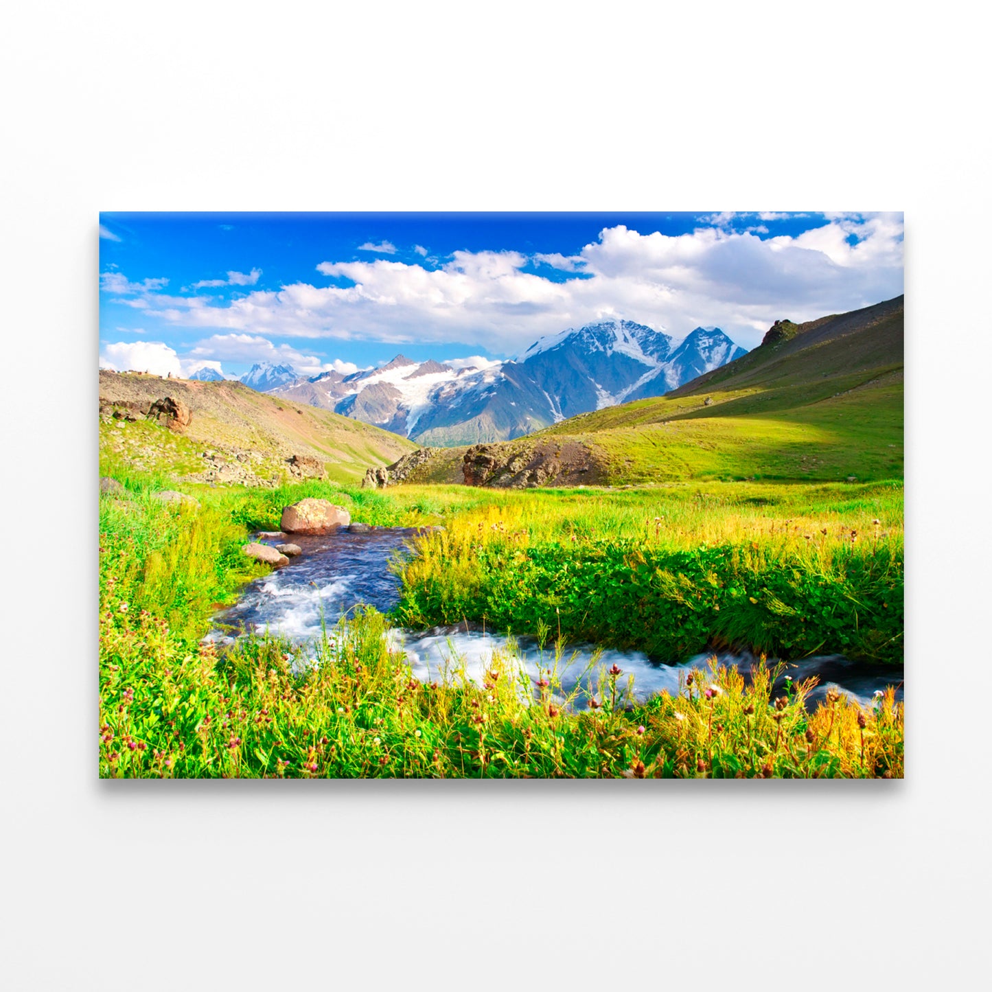 River in Meadow near Mountains Wall Art Decor 100% Australian Made