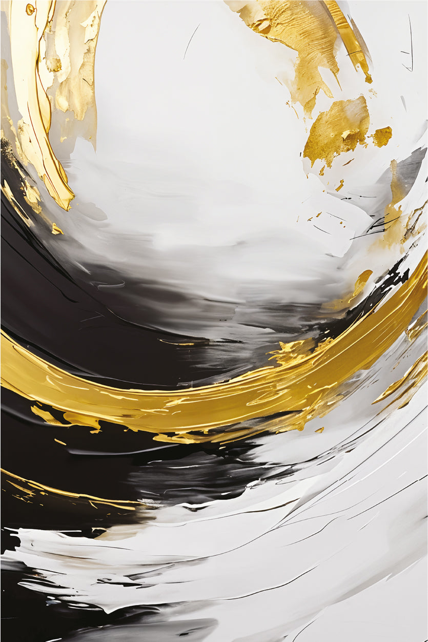 Black Gold White Brush Stroke Abstract Print 100% Australian Made