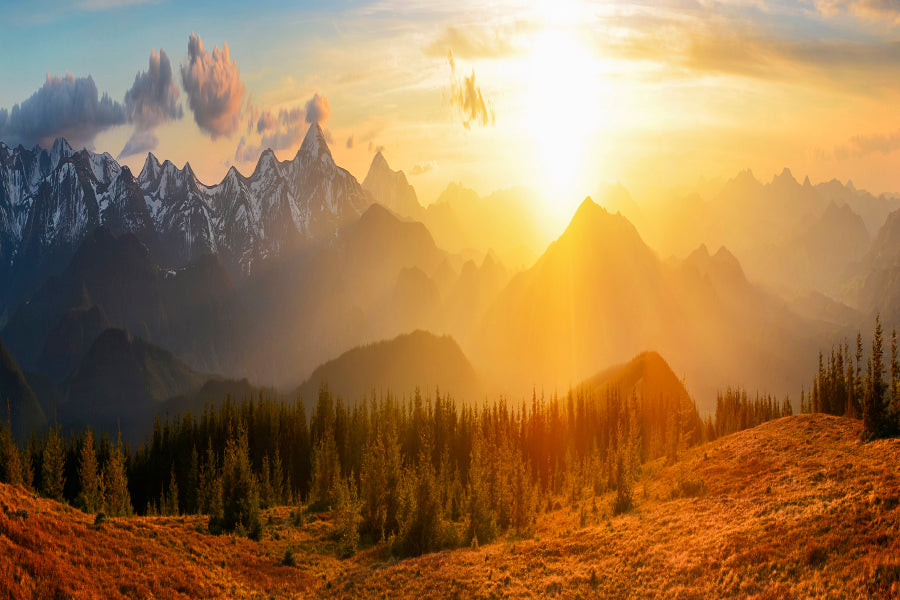 Mountain & Forest Sunset Sky View Wall Art Decor 100% Australian Made - Bella Home Decor