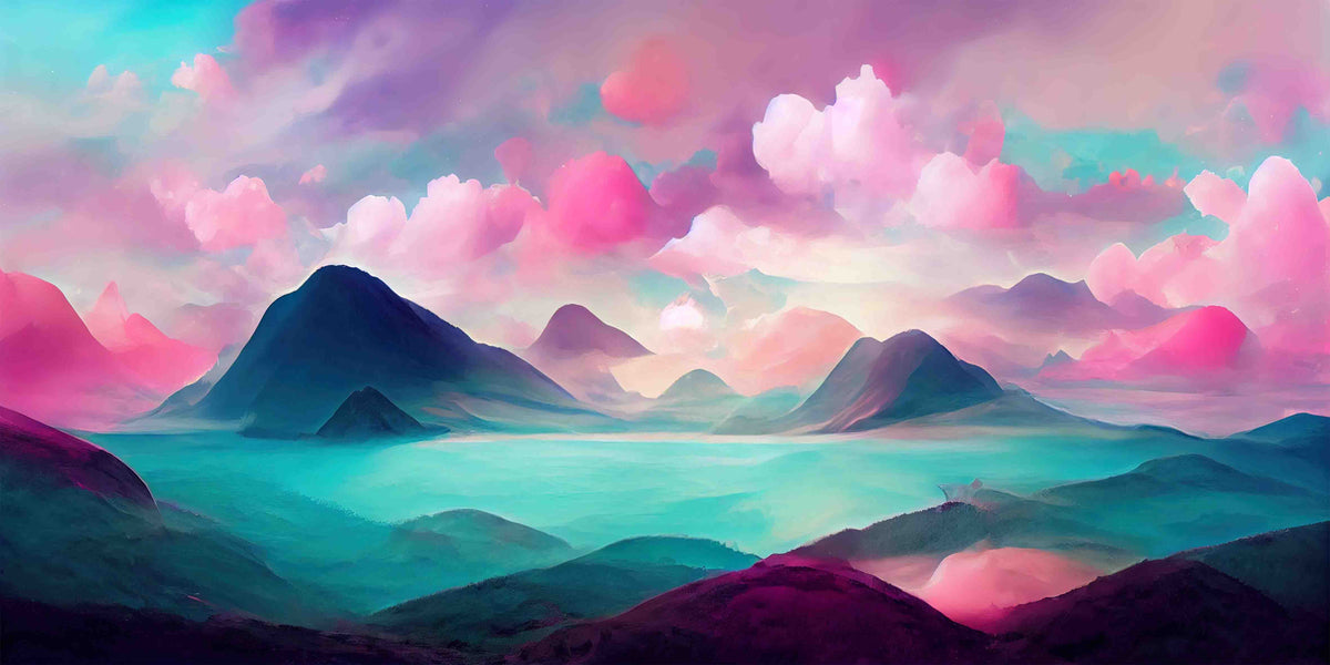 Pastel Pink Mountain Lake View Wall Art Canvas Office Home Room Framed 120x60 cm