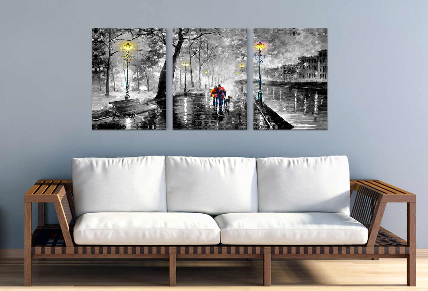 3pcs Couple Walking on Street Black and White Wall Art Set Canvas Framed 40x60cm - High Quality Print 100% Australian Made Wall Canvas Ready to Hang