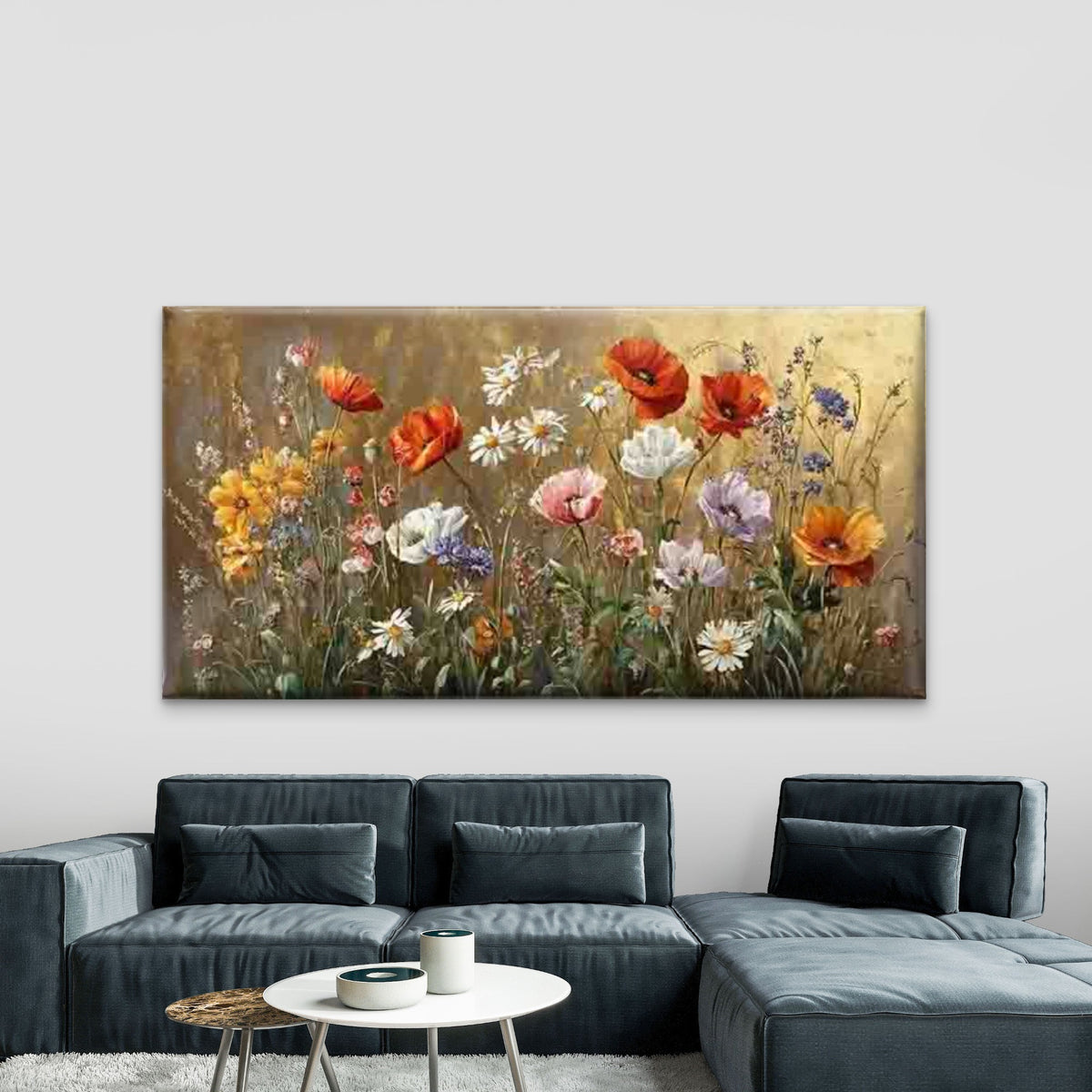 Modern Abstract Wildflower Wall Art Canvas Office Home Room Framed 120x60cm