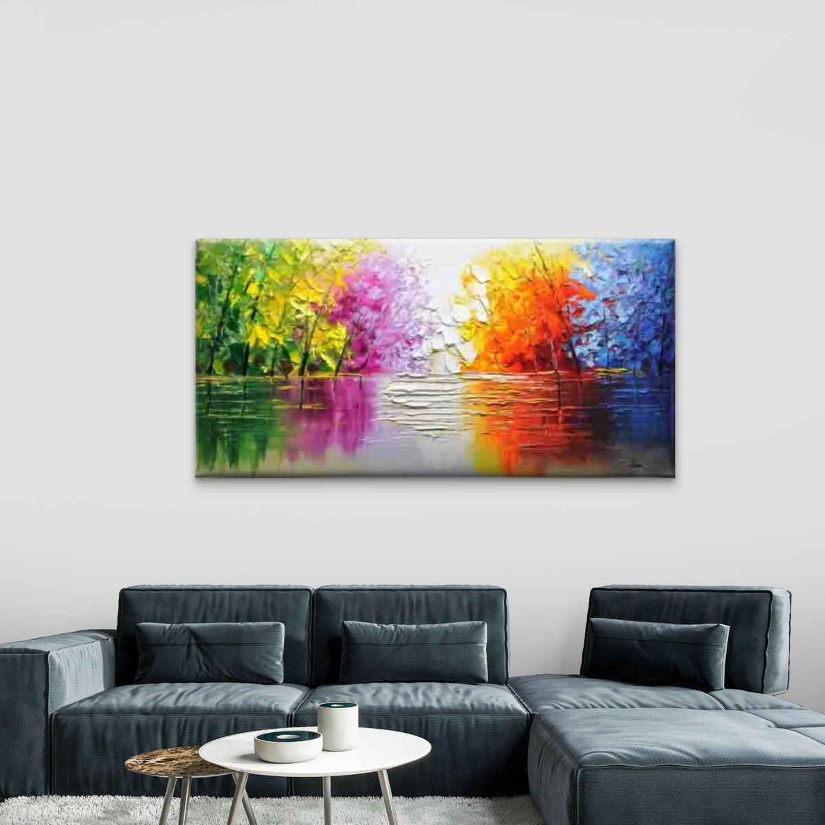 Vibrant Abstract Forest Wall Art Canvas Office Home Room Framed 120x60cm