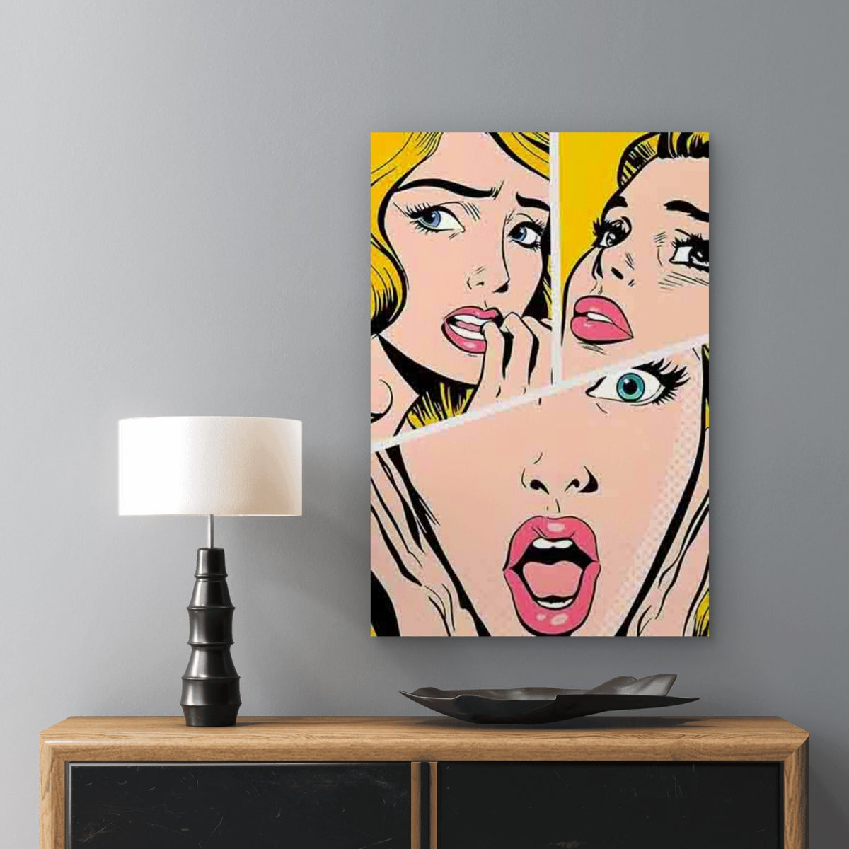 Pop Art Style Women'S Expression Collage 40x60cm Metal Print Ready to Hang