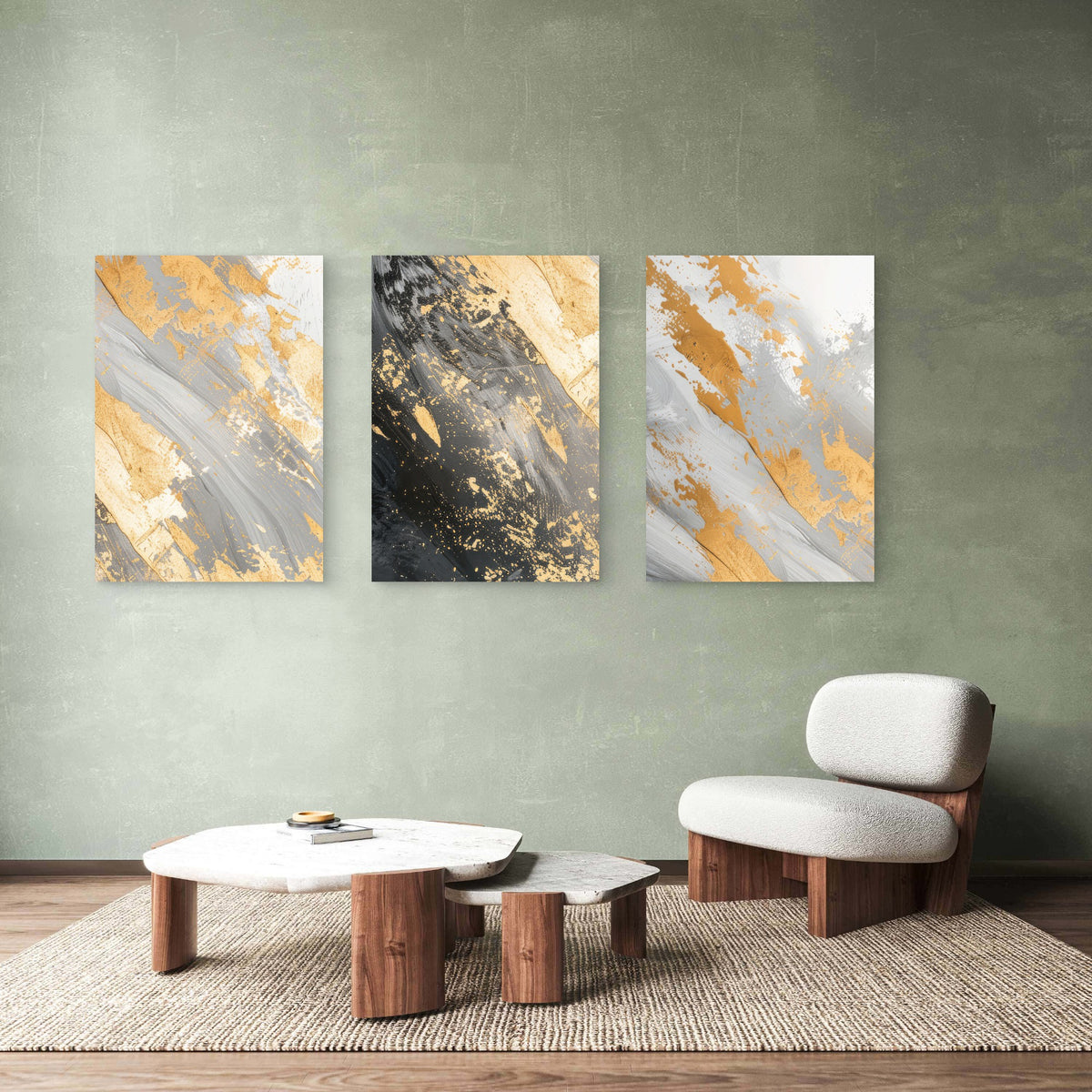 3pcs Gold Splatter Abstract Marble Wall Art Set Canvas Framed 60x90cm - High Quality Print 100% Australian Made Wall Canvas Ready to Hang